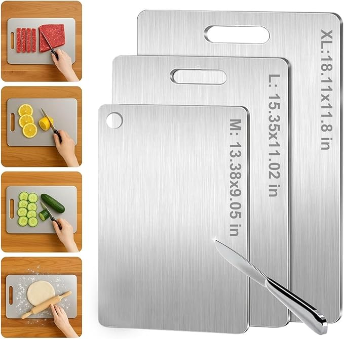 Tavano Titanium Cutting Board,100% Pure Titanium Cutting Boards for Kitchen,Food-Grade Double Side Available Non Toxic Chopping Board,Dishwasher Safe Hygiene Durable Boards(1PC-M)