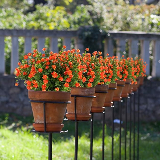 10PCS Artificial Flowers, Fake Artificial Greenery UV Resistant No Fade Faux Plastic Plants for Wedding Bridle Bouquet Indoor Outdoor Home Garden Kitchen Office Table Vase(Orange Red)
