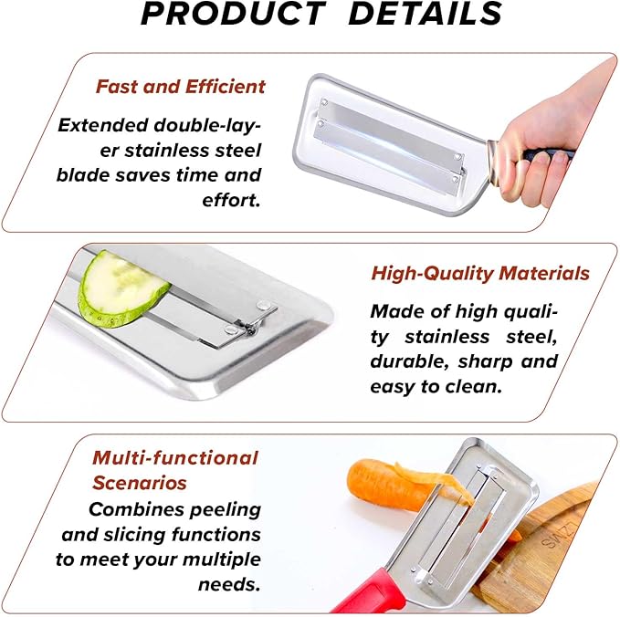 LZMS 3Pcs Stainless Steel Dual Blade Julienne Cutter with Ergonomic Handle,Multifunctional Rust-resistant Kitchen Tool,Shredder Knife for Cabbage&Carrot&Potato&Fish (Beige, yellow and green)