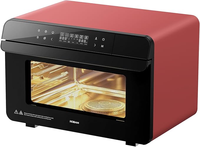 ROABM Toaster Oven Air Fryer Combo R-BOX Red, 23QT Countertop Convection Steam Oven, Rapid Steam, Bake, Air Fry, Broil, Dehydrate, Defrost, Ferment, Steam Self-Clean, Touchscreen Control