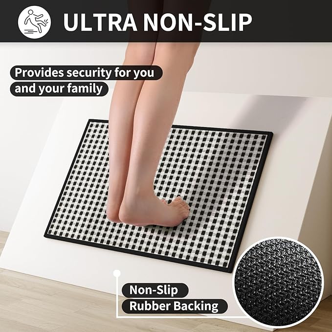 Kitchen Mat Kitchen Rugs Sets of 2 PCS Non Slip Washable, Super Absorbent Soft Braided Kitchen Mats for Floor, Rubber Backing Comfort Standing Kitchen Sink Mat Runner Rug, Black 17"x28"+17"x59"