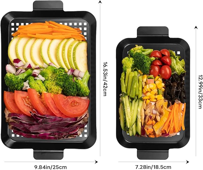 gzcmxh Outdoor Grill Pans Tray Barbecue Plate 2 Grilling Baskets Outdoor Grill Pans with Hole BBQ Grill Tray Grilling Basket Set for Camping Vegetable Meat (dark black)