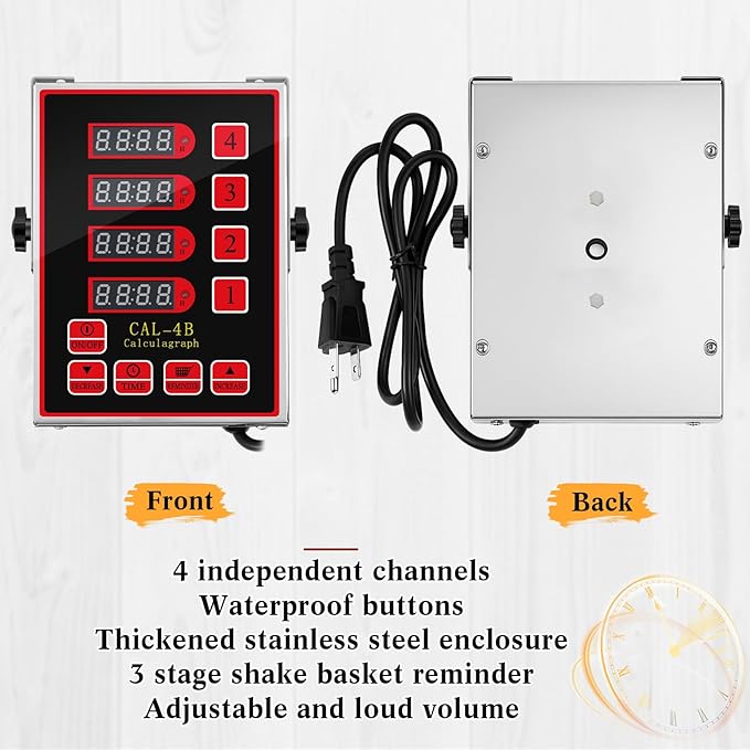 1 Pack Commercial 4 Channel Digital Kitchen Timer, Multi-Countdown Timer with Loud Alarm & Large LCD Display, Wall Mount or Countertop for Restaurant, Fry Station, Baking & Lab Use