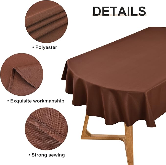 Wolkemer Oval Tablecloth 60 x 84 Inch Washable Fabric Table Cloth Solid Chocolate Table Cover for Dining Wedding Party Banquet Tabletop Decoration