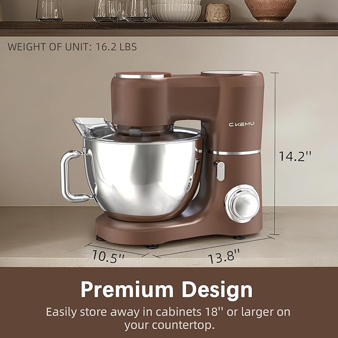 CKEMU Stand Mixer, 9-Quart Stainless Steel Bowl, 660W Professional Power, Multiple Speed Options, Sturdy Design, Easy to Clean, Lifetime Support, SM-1550(Caramel)