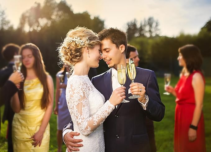 BEKESIN Wedding Cake Knife and Server Set with Forks, Classical Style Crystal Champagne Flutes Toasting Glasses for Bride and Groom, Wedding Gifts for Couples, Engagement and Bridal Shower Gifts