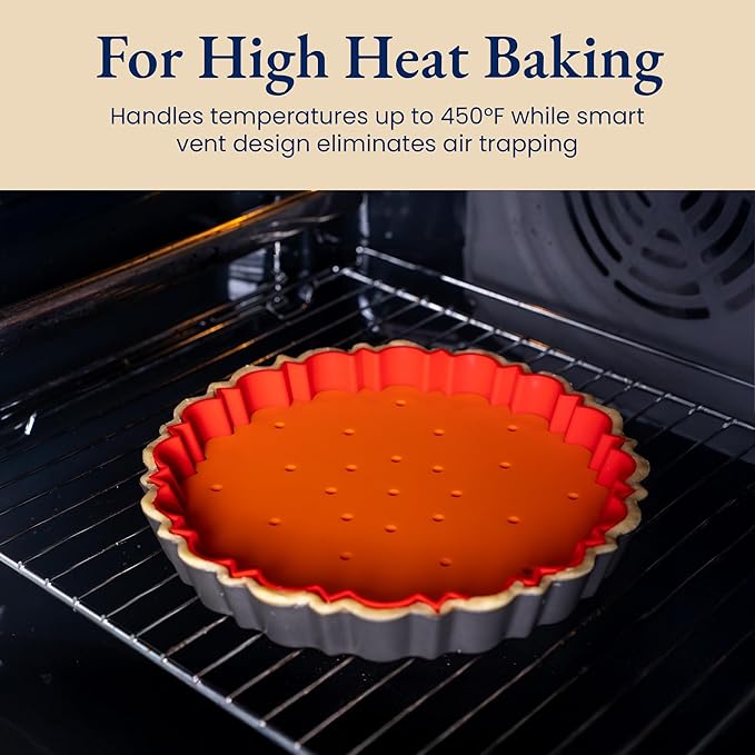 Patz&Patz All-in-One Fluted Tart Pan 9 Inch Removable Bottom Set with Patented Silicone Crust Shaper & Pie Weight - Quiche Baking Dish & Tart Molds for Baking Fruit Tarts, Pies & Quiches