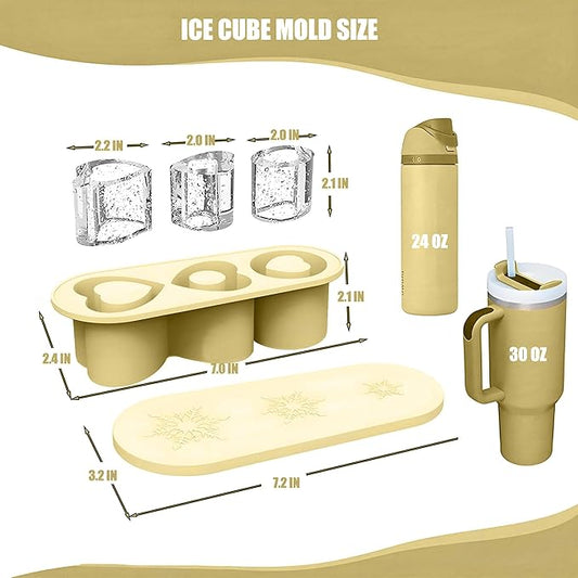 Ice Cube Trays for Stanley Cup 20 30 40 OZ Tumbler Ice Mold Heart Shape Silicone Ice Cube Tray with Lid, Stanley Ice Mold and Maker Ice Cube for Cocktails, Whisky, Juice (20-30 OZ, Yellow)