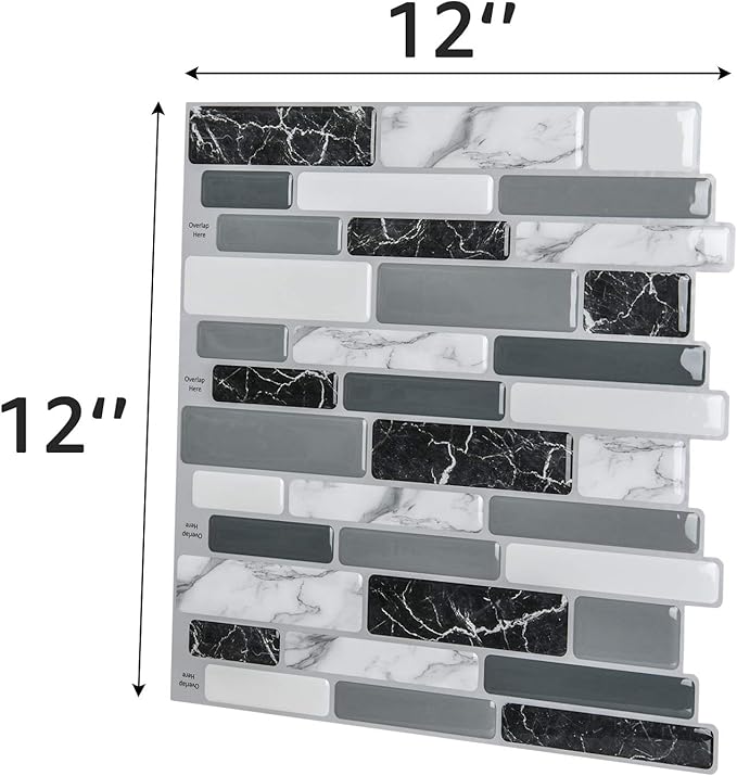 Art3d 10-Sheet Peel and Stick Kitchen Backsplash Tiles, 12"x12" Self-Adhesive Marble Grey Wall Tiles for Kitchen and Bathroom