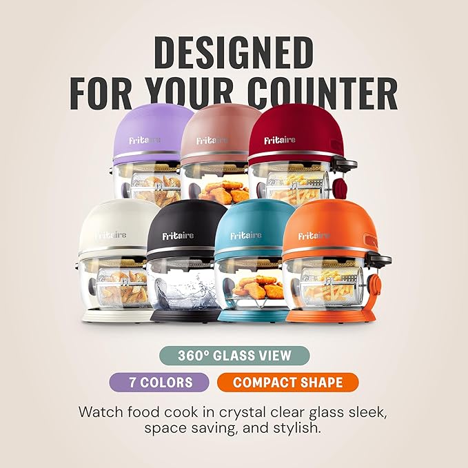 Non Toxic Air Fryer™ 9-in-1 Functions - Glass AirFryer 5 Quart w/ 360 Visibility, Self-Cleaning, 400F Vortex Air Fryer for Even Cooking, BPA-Free Teflon Free, Rotisserie, Roast, Bake, Cherry