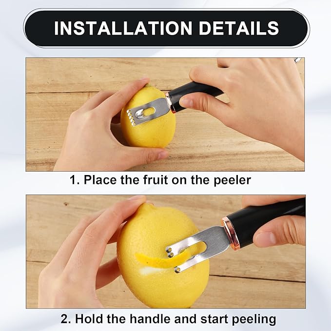 Stainless Steel Channel Knife, Multifunctional Lemon Zester Fruit Peeler with Hanging Loop Lemon Twist Peeler Fruit Peeler Citrus Zester Tool for Cocktail Kitchen Home Bar (Black Gold)