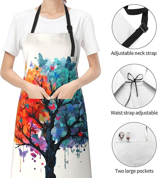 Apron with Pockets Aprons for Women Men Kitchen Chef Apron for Cooking Gardening Server Waitress Painting