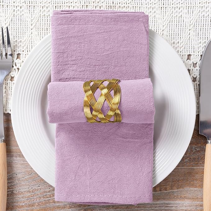 MLMC 4 Pack Lilac Purple Cloth Napkins Rustic Washable Cotton Linen Napkins Set of 4 17"x17" Lavender Reusable Dinner Napkins Cloth for Spring Easter Wedding Baby Shower Party Gathering Everyday Use