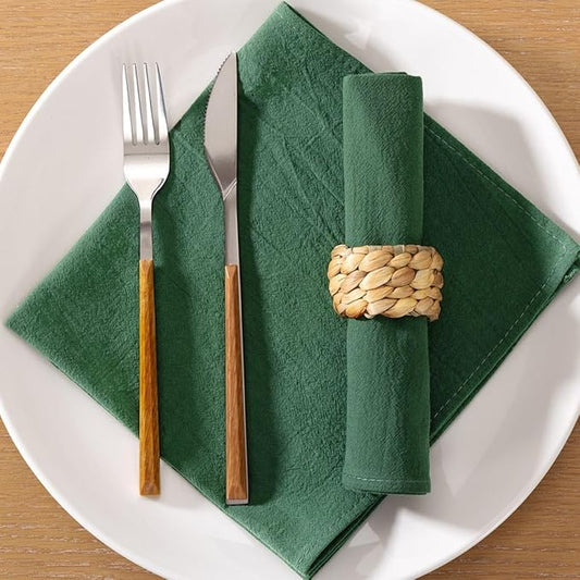 MLMC 8 Pack Emerald Green Cloth Napkins Rustic Washable Cotton Linen Napkins Set of 8 17"x17" Reusable Dinner Napkins Cloth for Spring Wedding Baby Shower Party St. Patrick's Day Decor Use