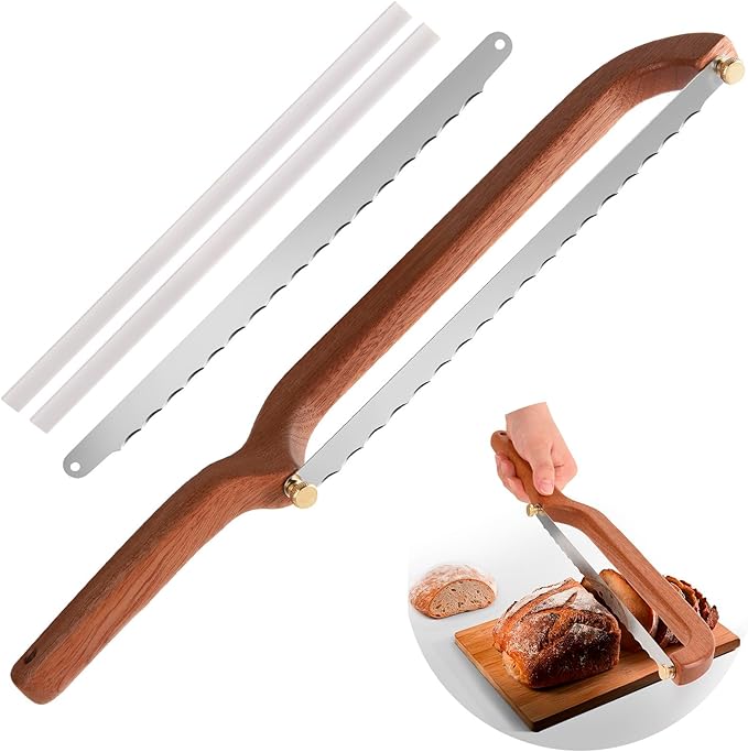 Uprichya Bread Knife for Homemade Bread Sourdough, Wooden Bread Bow Knife for Sourdough, Bread Slicer for Homemade Bread, Bread Saw, Sourdough Bread Cutter, Left-Handed