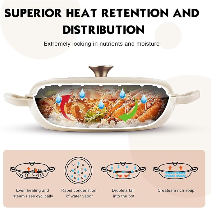 Overmont Enameled Cast Iron Dutch Oven - 3.8 Quart Dutch Oven Pot with Lid - Shallow Cookware Braising Pan - Cast iron Casserole with Cookbook & Heat-resistant Caps - Oven Safe up to 500° F