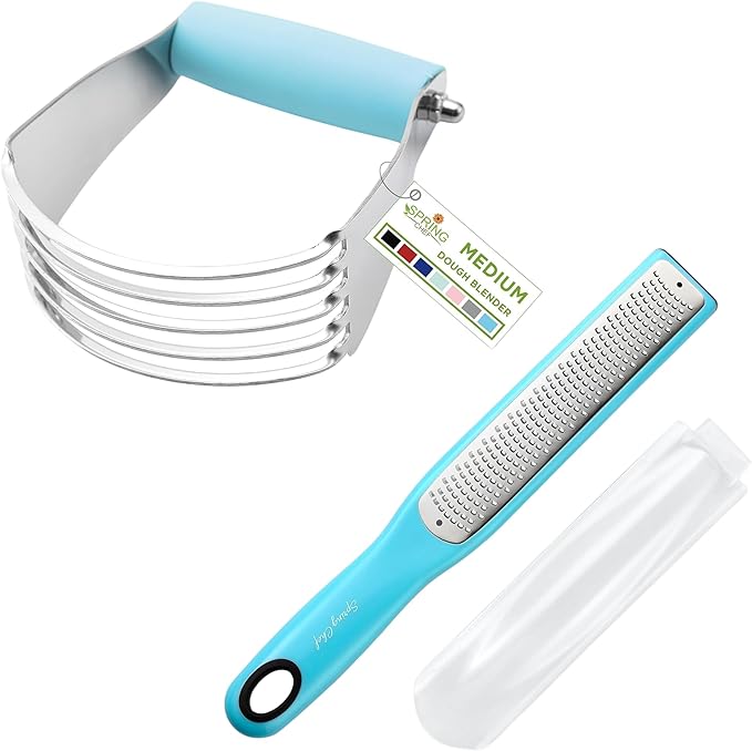 Spring Chef Stainless Steel Dough Blender, Medium Size & Premium Lemon Zester - 2 Product Bundle - Aqua Sky
