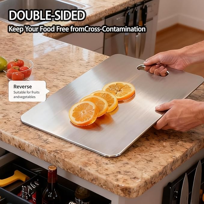 Titanium Cutting Board for Kitchen, No Toxic Double Sided Pure Titanium Cutting Boards for Kitchen, Easy to Clean, Meat, Fruit, Vegetables Chopping Board (18''L x 12''W)