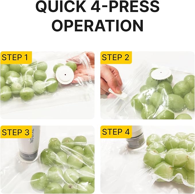 OneTouch Handheld Vacuum Sealer with 12 Reusable Vacuum Bags – Compact Food Sealer with Detachable Transparent Suction for Sous Vide, Meal Prep & Kitchen Storage, Portable Food Saver