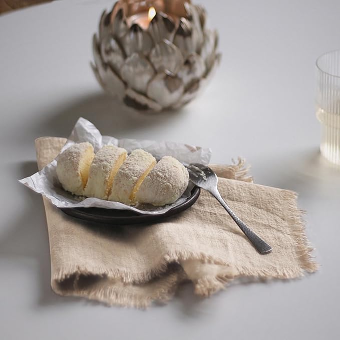 Handmade Cloth Napkins 100% Cotton Napkins with Fringe，Delicate Handmade Cloth Napkins for Dinners, Parties, Weddings and More，18 x 18 Inch Set of 6 - Beige