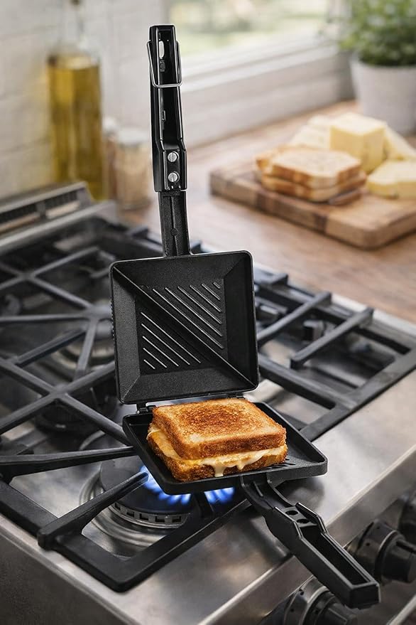 Sandwich Maker Stove Top Toaster with 2 in 1 Peeler Non-Stick Aluminum Gas Plate Hand Toaster Panini Maker Hot Sandwich Maker