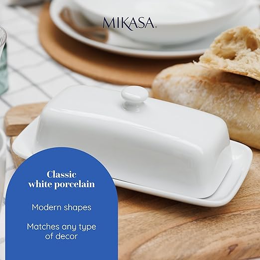 Mikasa Chalk Porcelain Butter Dish, Labelled, White