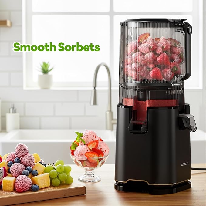 ECOSELF Cold Press Juicer with 3 Filters (For Juice/Sorbet/Nut Milk), Juicer Machines With 6.0" Wide Mouth Hopper, Self Feeding & Hands-Free Design, Upgraded Motor, Juicer for Family Gathering Party