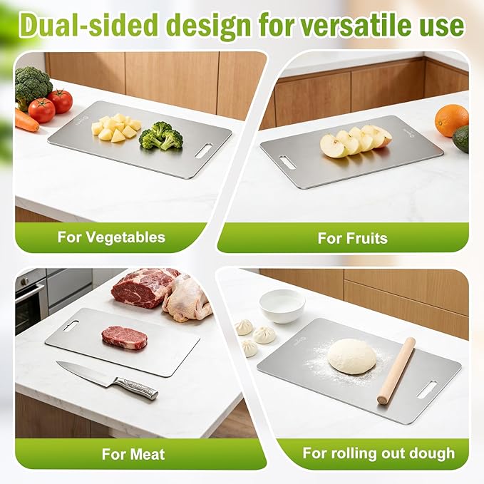 Titanium Cutting Board, 100% Pure Titanium Non Toxic Cutting Boards for Kitchen, Dishwasher Safe Chopping Board for Separating Raw Meat, Vegetables, Fruits, Odor Free & Knife Friendly(18"L x 12"W)