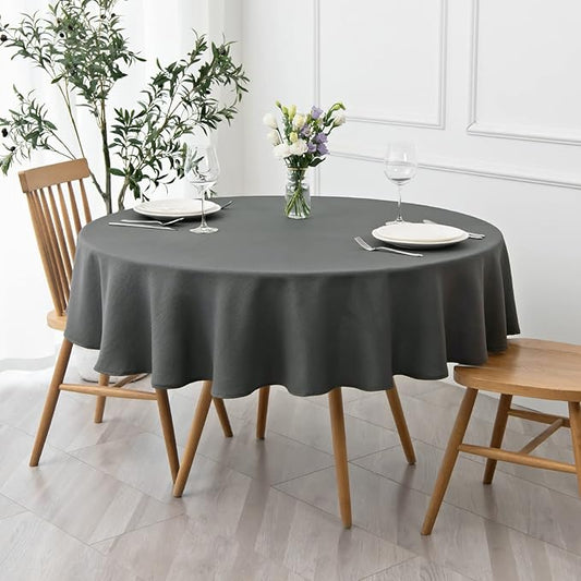 maxmill Round Textured Tablecloth Spill-Proof Wrinkle Free Soft Jacquard Table Cloth for Round Table Cover, for Dining Room Buffet Banquet Parties Holiday Dinner, 70 Inch Charcoal