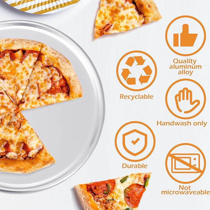 Rtteri 12 Pcs Pizza Pan Bulk Restaurant Aluminum Pizza Pan Set Round Pie Cake Plate Rust Free Cake Tray for Oven Baking Home Kitchen Restaurant Easy Clean (16 Inch)