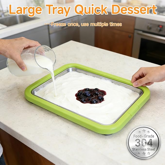 2026 Rolled Ice Cream Maker - 3-Minute Portable Ice Cream Machine with Stainless Steel Freeze Tray & 2 Scrapers, No Electricity Needed, Perfect for Family and Party Desserts (Green)