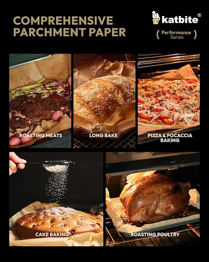 Katbite 400 Pcs Parchment Paper Sheets, 12x16IN Ultra-strong Unbleached Baking Paper Non-Stick for Professional Baking, Pre-cut Parchment Paper Suitable for Baking,Cooking [Performance Series]