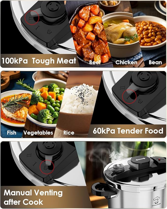 KitchLocker Pressure Cooker Stainless Steel 6.3 Quart,Olla De Presion For 2-3 People[Glass Lid & Steamer Rack Included][Press To Open][Compatible With Induction And Gas Stovetops]