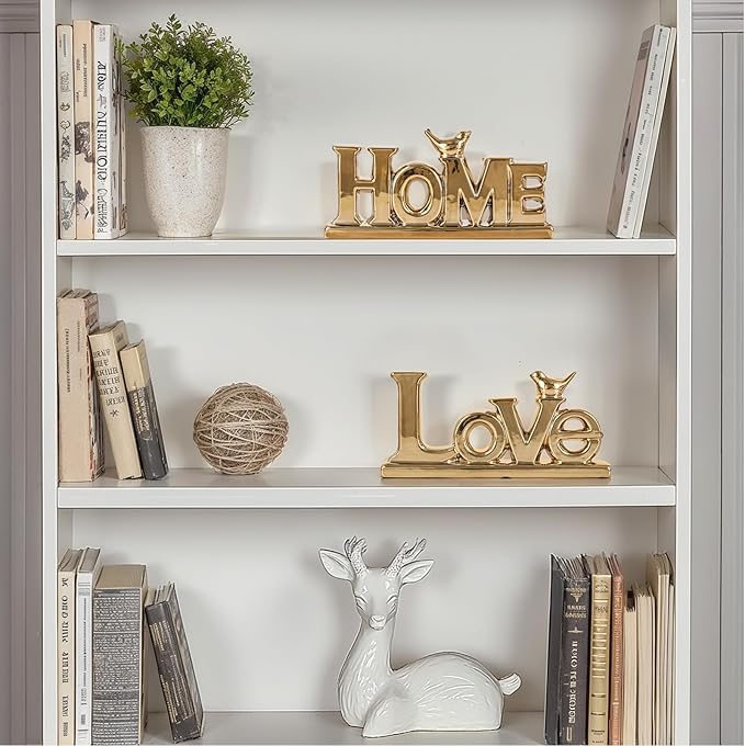 Love Sign Decor,Gold Room Decor Aesthetic, Knick Knack Shelf,Bird Decor, Boho Bookshelf,Abstract Statue,for Living Room,Bedroom, Contemporary Tv Stand Set of 2 (2, Gold)