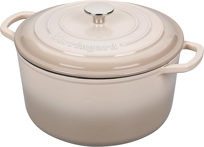 VORRINGARD Enameled Cast Iron Dutch Oven Pot with Lid, for Sourdough Bread Baking, Round Dutch Ovens, 4.5 Quart, Latte