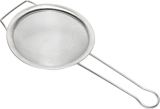TrueCraftware- 10-Inch Single Mesh Strainer Stainless Steel 8" Handle Length- Kitchen Utensil Food Strainer Skimmer Spoon for Cooking Sieve Sifters Rice Quinoa Pasta Fruits Vegetable