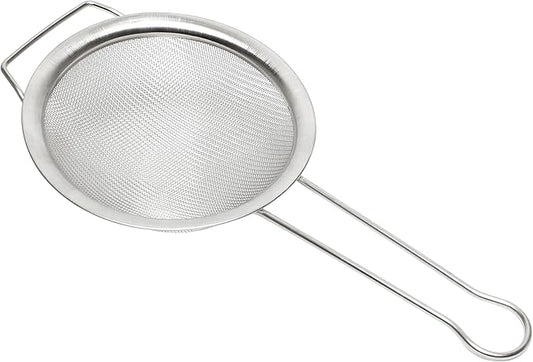 TrueCraftware- 8-Inch Single Mesh Strainer Stainless Steel with Frame and 3/4" Support Handle- Kitchen Utensil Food Strainer Skimmer Spoon for Cooking Sieve Sifters Rice Quinoa Pasta Fruits Vegetable