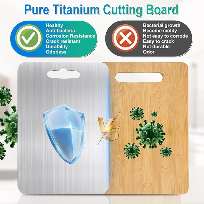 Titanium Cutting Board for Kitchen, 100% Pure Titanium Cutting Board Double-Sided Food-Grade Chopping Board Durability Hygiene Metal Safe Non Toxic Cutting Boards for Meat Vegetables, 9.8" * 14.2"