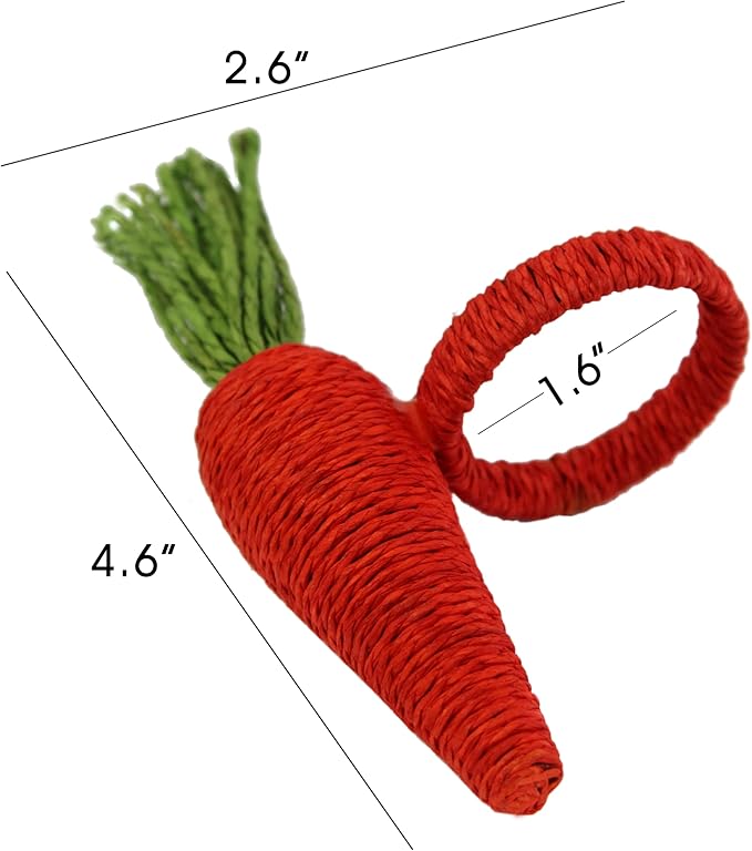 COTTON CRAFT Easter Napkin Rings - Set of 8 Carrot-Shaped Napkin Rings - Seagrass and Metal Napkin Ring - Easter Napkin Holder - Spring Summer Party - Unique Gift - Table Décor - Orange Green