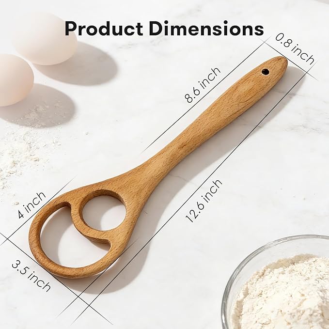 Danish Dough Whisk - 12.6" Solid Beech Wood Bread Whisk for Batter, Pizza Dough & Baking - Upgraded One-Piece Sourdough Whisk with Flow-Through Design-2 Pack