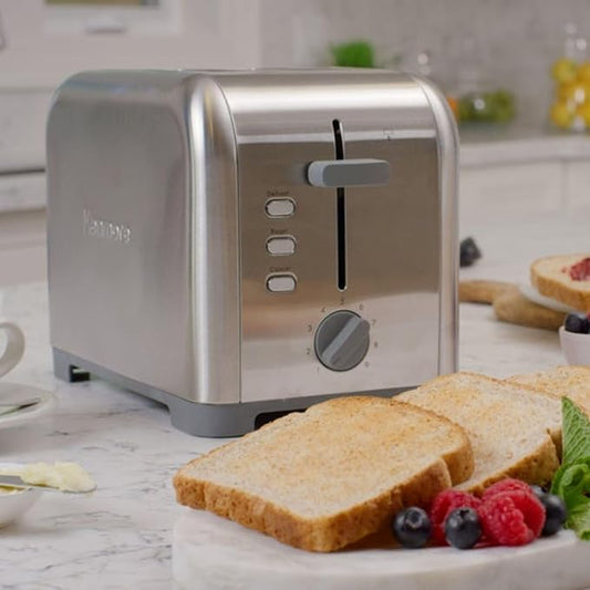 Kenmore toaster 2 slice - extra wide slot countertop kitchen appliance, defrost function, tostador de pan, 9 shade settings, compact design, easy clean crumb tray, bread bagel, stainless steel