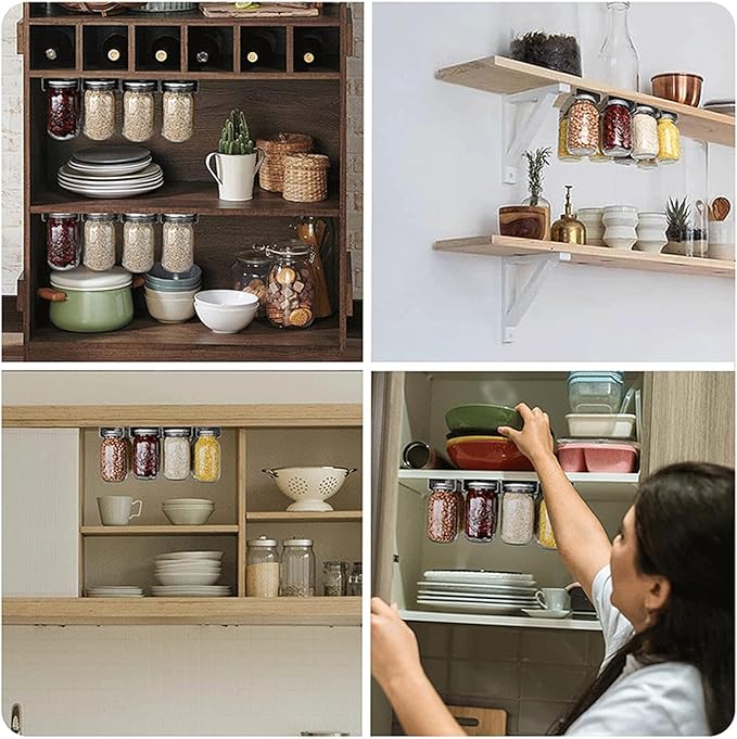 2 Pcs Mason Jar Organizer, Mason Jars Rack for Food Storage, Canning Jar Holder Under Kitchen Cabinet Mason Spice Jars Hanger Brackets (3.9inch)