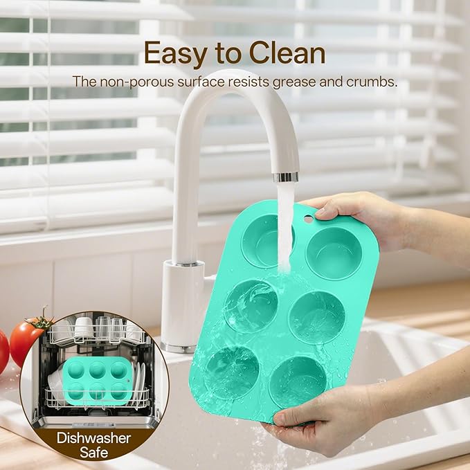 Firstfooby 2 Pack Silicone Muffin Pan for Baking, Regular Size Nonstick Cupcake Pan, 6-Cup Silicone Muffin Tin BPA Free Dishwasher Safe, Great for Muffin Cupcake Brownie Egg Tart