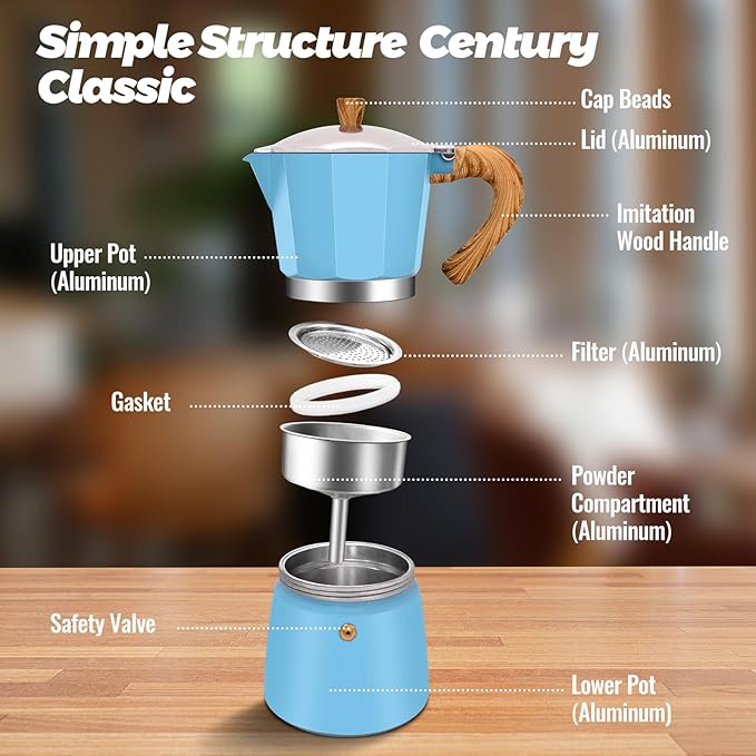 Vaolvpant 12 Cup Aluminum Moka Pot Classic Stovetop Espresso Coffee Maker 600ml 20oz Coffeemaker Percolator Mocha Pot Greca Coffee Maker Cafe Makers for Italian and Cuban Café Brewing Blue
