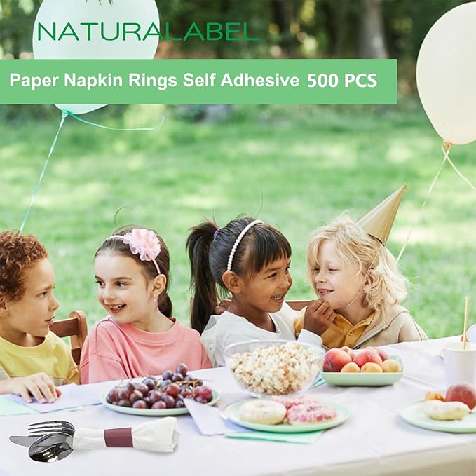 NATURALABEL 500 PCS Paper Napkin Rings with Box, Self-Adhesive Napkin Bands, for Family Meal, Birthday Party, Wedding, Celebration (Burgundy)