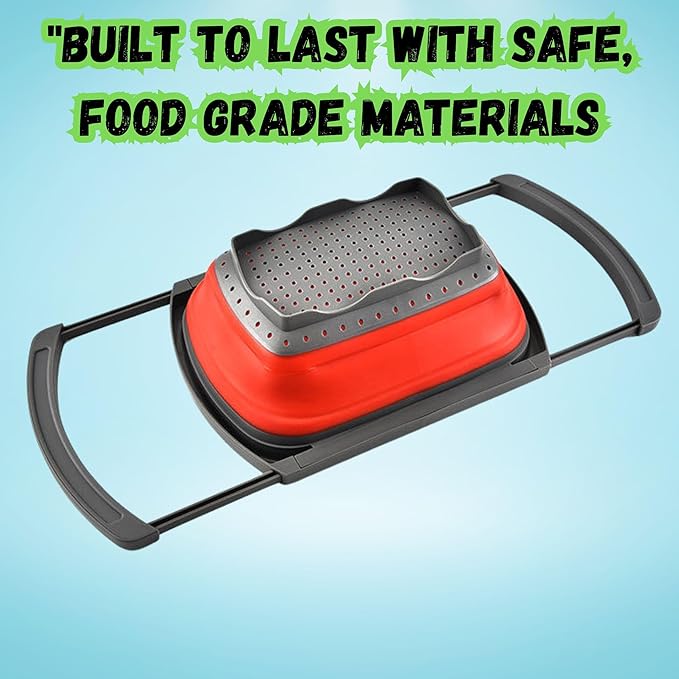 Collapsible Colander Set,Premium Food Grade Silicone Folding Strainers with Handles Space Saving Colanders for Draining Pasta,Vegetables & Fruits,Ideal for Kitchen & Travel (1pc(Red))