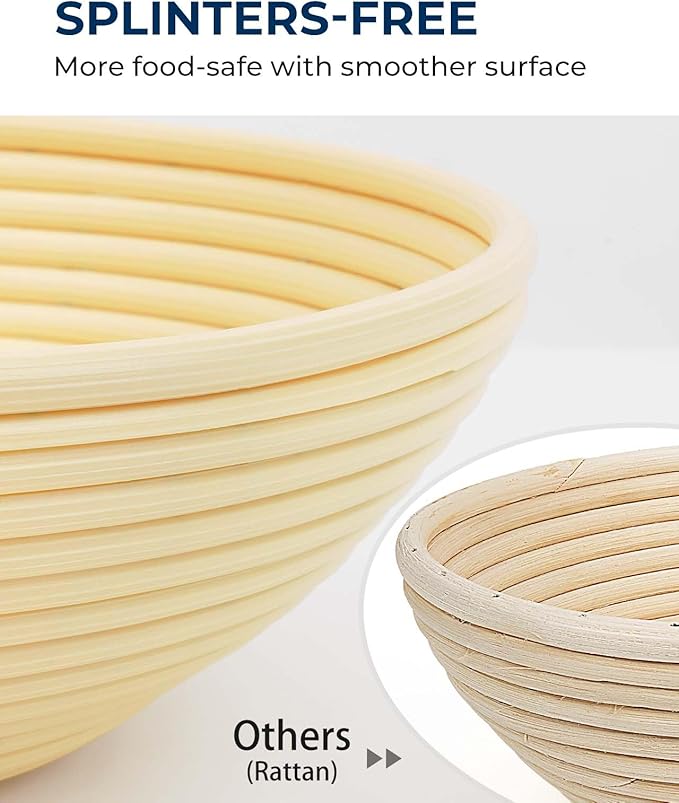 Banneton Bread Proofing Baskets Set of 2, 11″ Round & 12″ Oval Sourdough Proofing Baskets with Liners, Proofing Bowls for Sourdough Bread (Plastic)