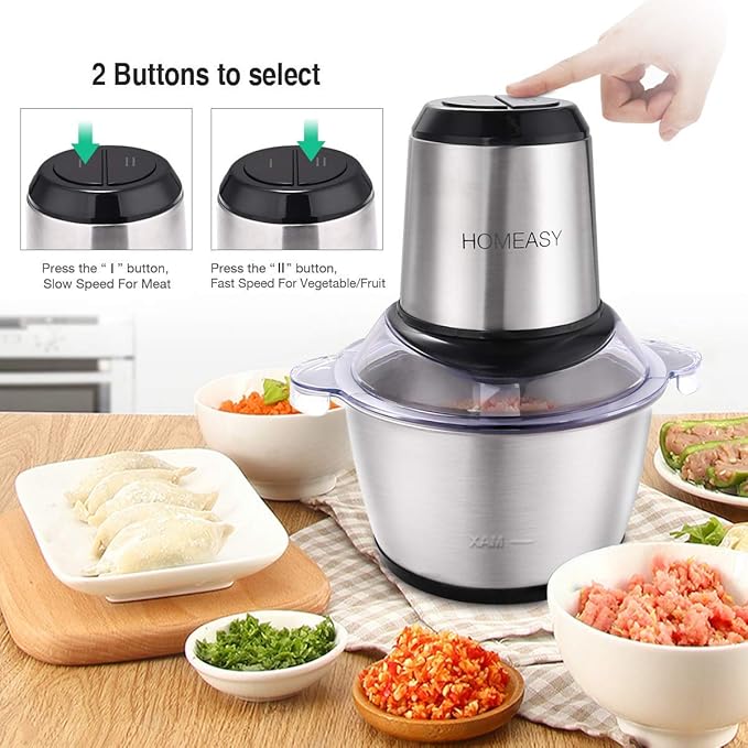HOMEASY Meat Grinder Electric, Food Processor 2L Stainless Steel Meat Blender Food Chopper for Meat, Vegetables, Fruits and Nuts with 4 Sharp Blades, 350W, 8 Cups