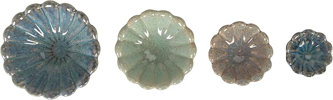 Creative Co-Op 4-Piece Stoneware Flower Shaped Bowl Set in Reactive Glaze, Multicolor