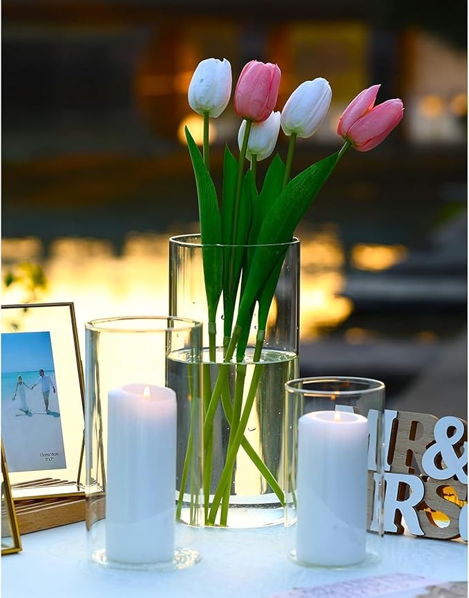 24 PCS Hurricand Glass Candle Holders, Clear Glass Cylinder Vase for Centerpieces Wedding Party Decoration